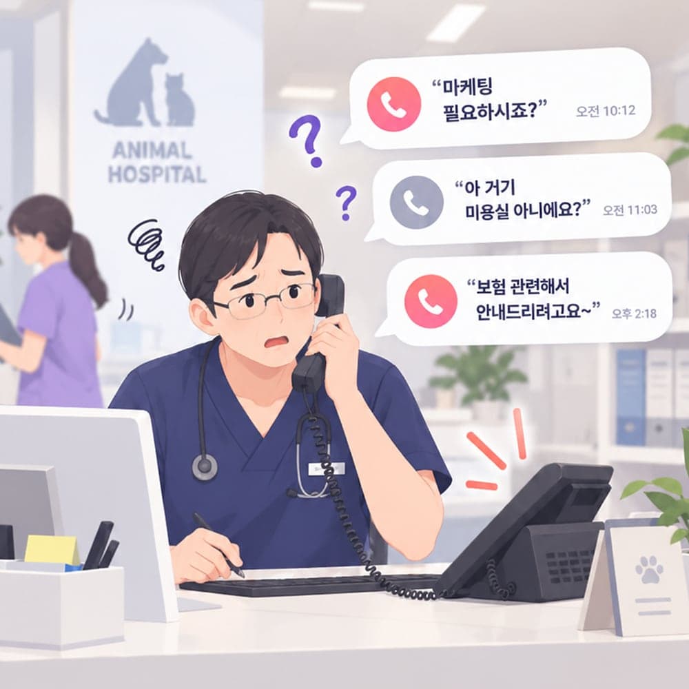 마케팅·잘못 걸린 전화를 받느라 곤란한 수의사